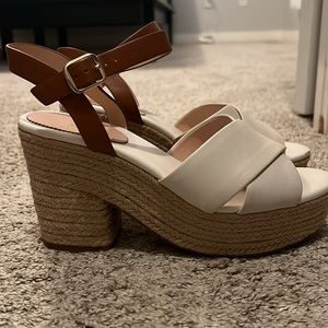 J. Crew Espadrille Platform Sandals - White and Brown - Leather - Size 7.5
